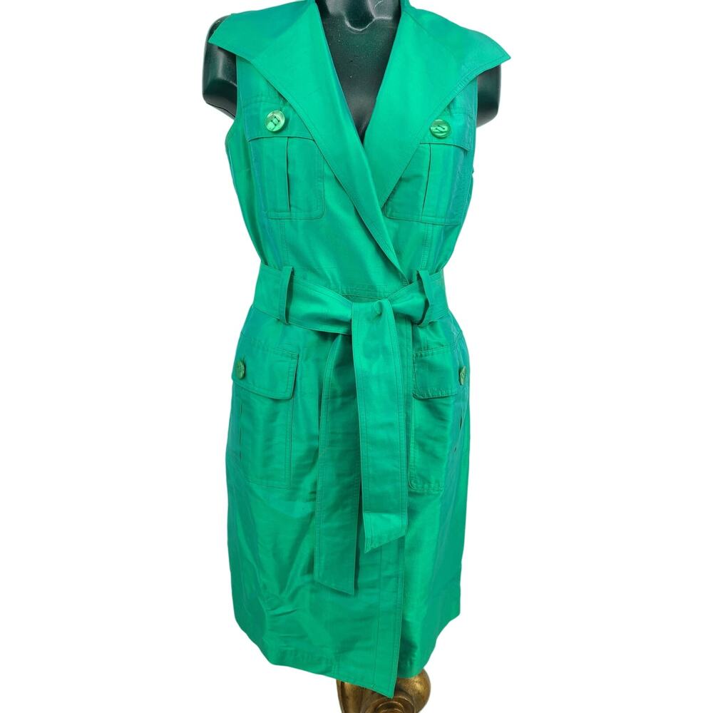 Rickie Freeman TERI JON Emerald Green 100% Silk Wrap Midi Dress Women's 8 M 2560